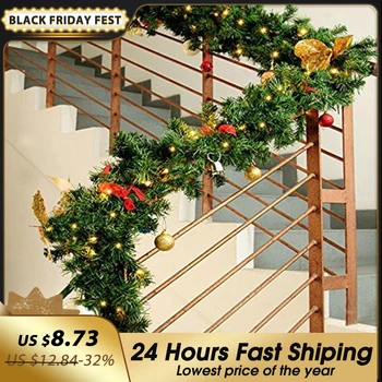 

2.7 M Christmas Rattan Garland Decorative Green Christmas Garland Tree Rattan Hanging Pendant Drop Ornament Home Decoration 2020