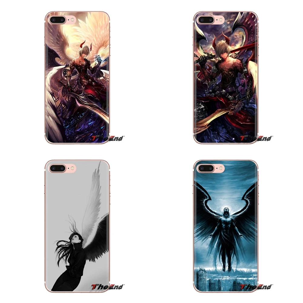 Белые крылья темно-Ангельские рога для iPhone XS Max XR X 4 4s 5 5S 5C SE 6 6S 7 8 Plus samsung Galaxy J1 J3 J5 J7