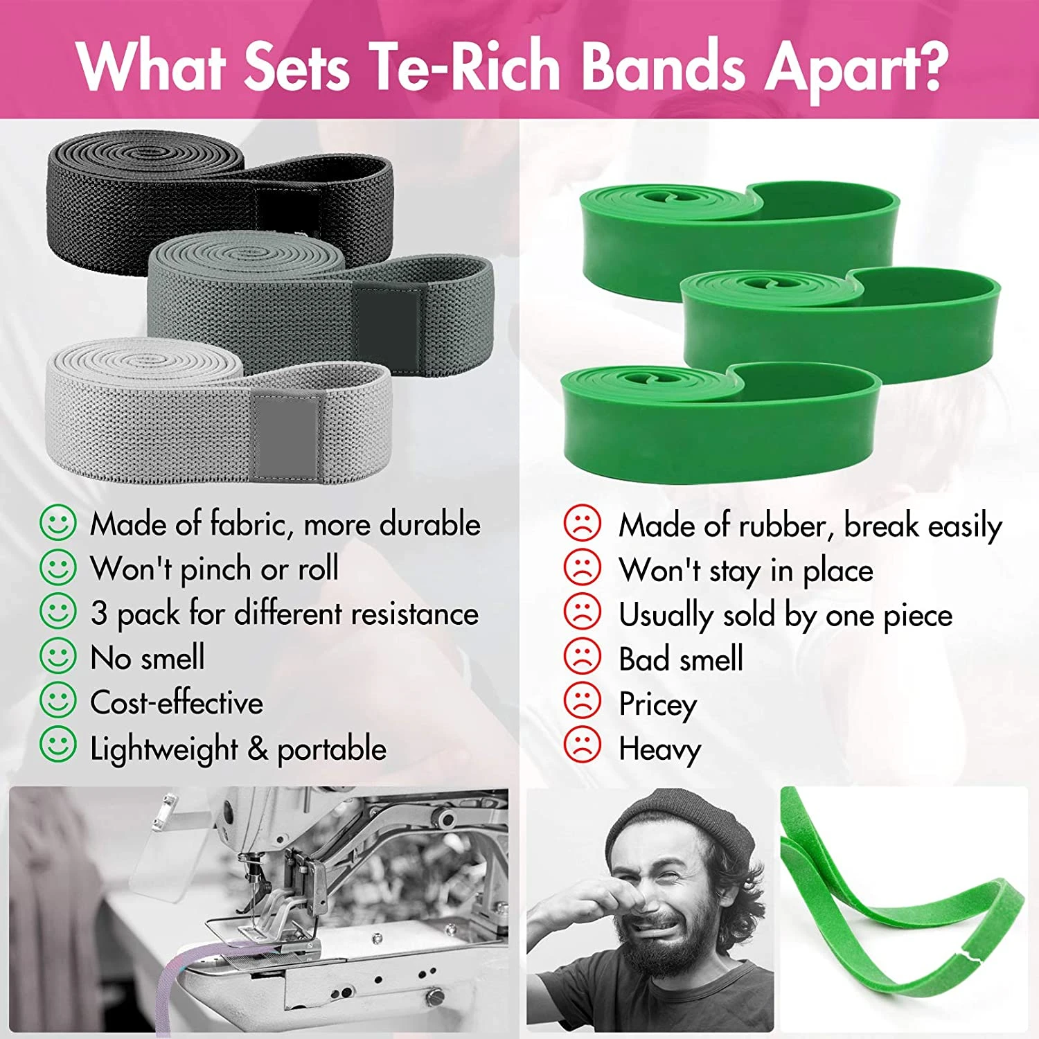 Te Rich Cloth Loop Bands Te-Rich Resistance Bands Fabric Workout Bands