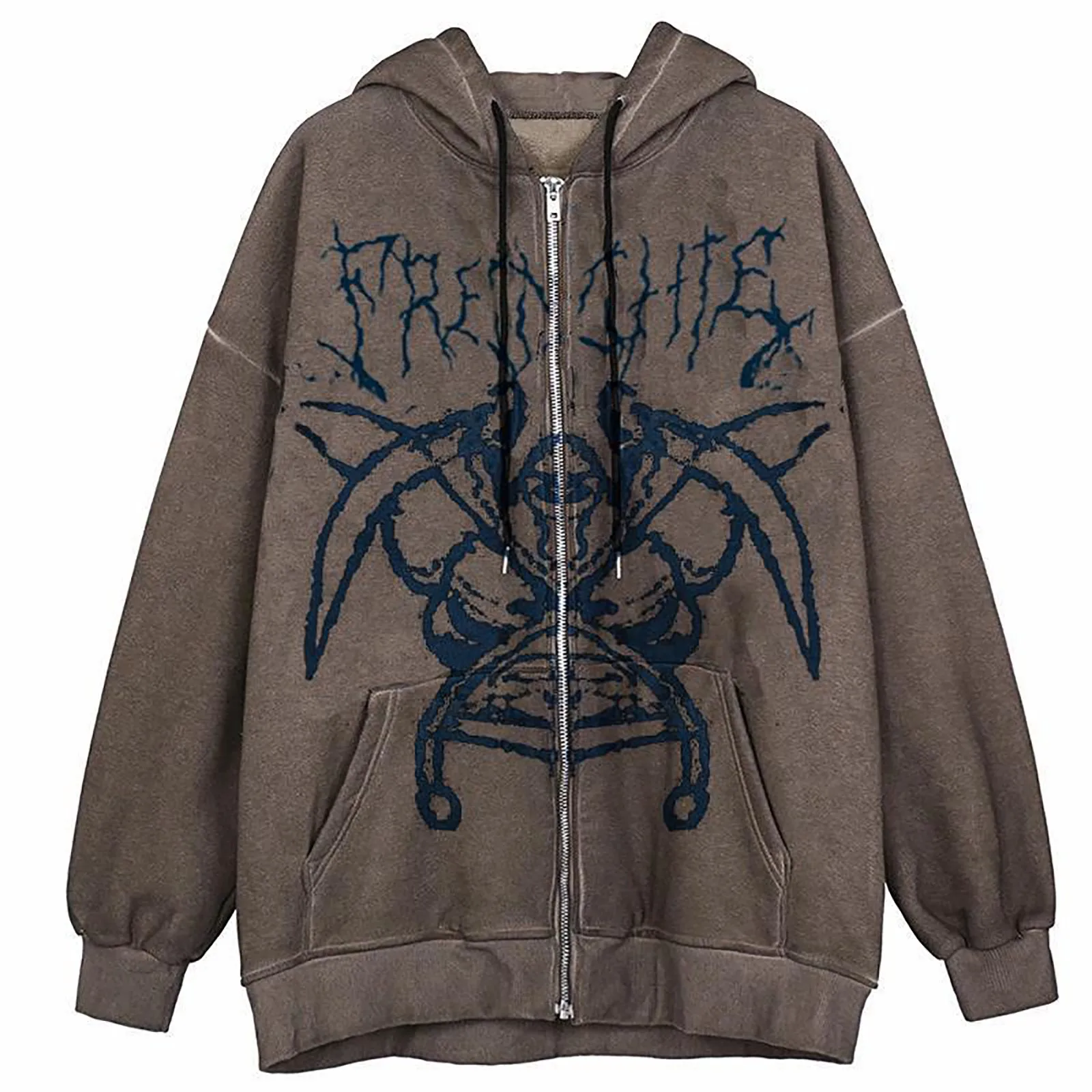Y2k Skeleton Printed Hoodies Women Full Zipper Drawstring Long Sleeve Hooded Coat Female Oversized Harajuku Sweatshirt Tracksuit 1