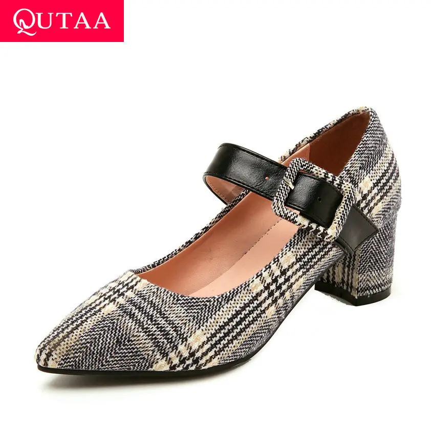 Женские туфли лодочки QUTAA весенне осенние из искусственной кожи с острым носком и