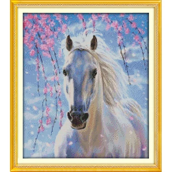 

Everlasting Love White Horse (2) Chinese Cross Stitch Kits Ecological Cotton Stamped Printed DIY New Year Decorations For Home