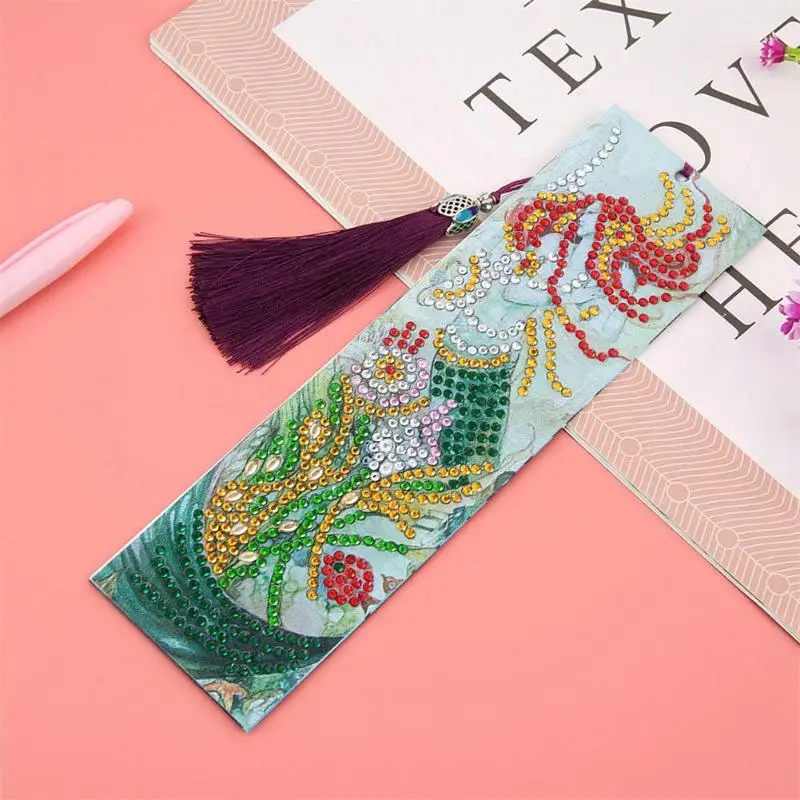 

DIY Leather Bookmark Mermaid Mandala Pattern Special Shaped Diamond Painting Creative Tassel Book Marks Handmade Craft Gift