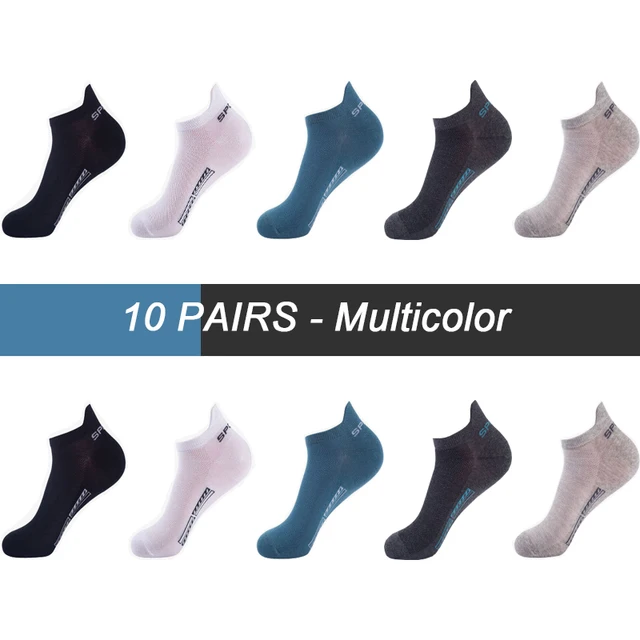 10Pairs High Quality Men Ankle Socks Breathable Cotton Sports Socks Mesh Casual Athletic Summer Thin Cut Short Sokken Size 38-44 10 Pairs Multicolor