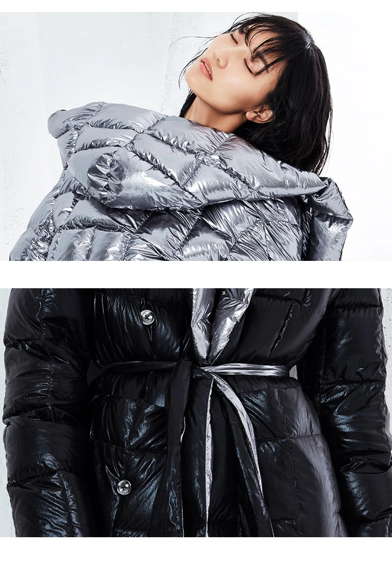 Fashion Tide New Autumn And Winter Fashion Women Darkdown Coat Hooded Belts Sliver And Black Two Side WJ12511L Windbreaker