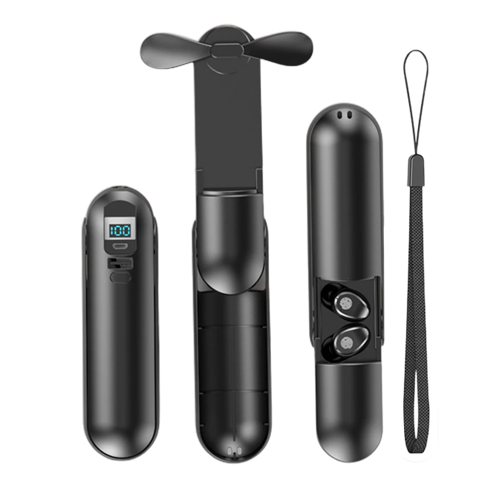 F7 TWS Bluetooth 5 0 Wireless Headphone Earbud with Handheld Fan Charging Box