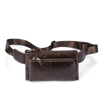 

1 Piece Genuine Leather New Genuine Leather Waist Pack Leather Bag Belt Phone Pouch Bags Zipper Travel Waist Pack Male Waist Bag