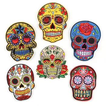 

5pcs Skull Punk Cat Iron-On Embroidered Patches for Clothing DIY Stripes Applique Clothes Stickers Iron on Patches Badges