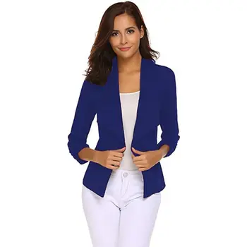 

Women Fashion Classic Blazer Concise Business Slim Fit Lapel Solid Color All-match Long Sleeve Blazers