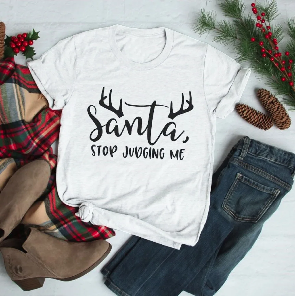 

Fashion Party Tumblr Aesthetic T-shirt Goth Tee Top Santa Stop Judging Me Funny Merry Christmas Shirt Deer Graphic Women Tee