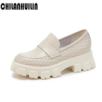 

2020 new spring autumn casual high-heeled wedges shoes sexy ladies thick heels platform shoes leather pumps woman black white