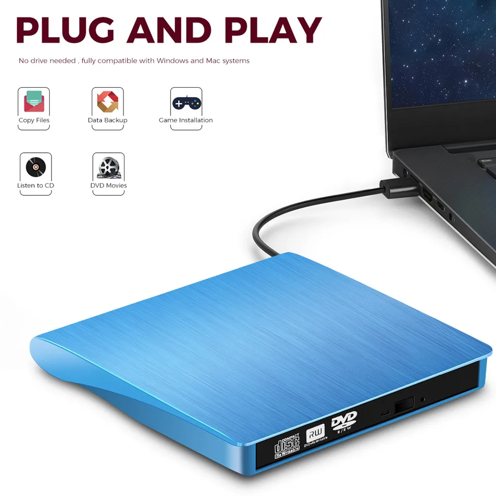 USB 3,0 внешний накопитель DVD-ROM CD-RW DVD-RW горелки Портативный считыватель тонкий для Windows7/8/10