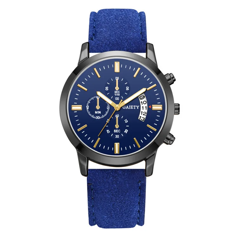 GAIETY брендовые деловые мужские часы три глаза многофункциональные Модные кварцевые часы кожаный ремешок Часы relogio masculino - Цвет: Blue