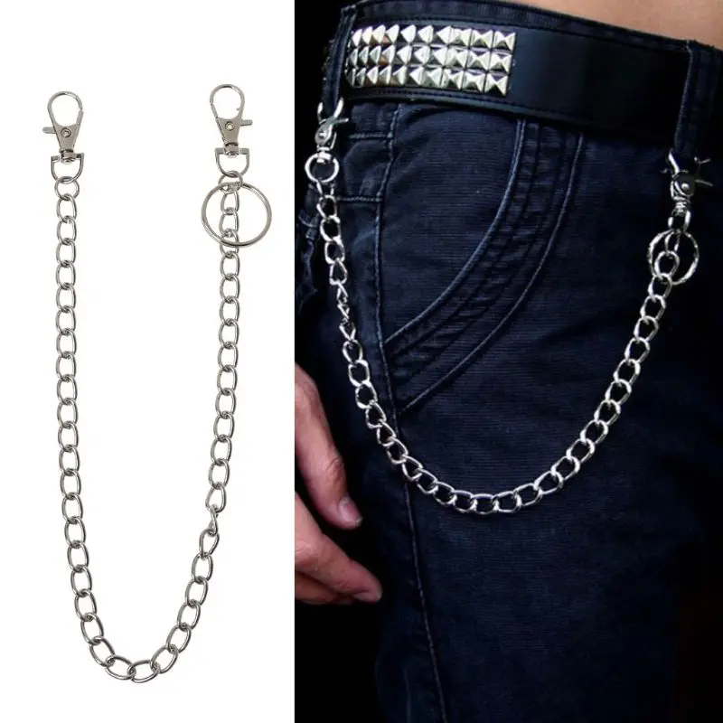 anezus 2Pcs Chain Belt Set, Wallet Chain, Pants Chain, Pocket Chain with  Keyring for Pants Belt Jeans Wallets and keys (16” & 20”)