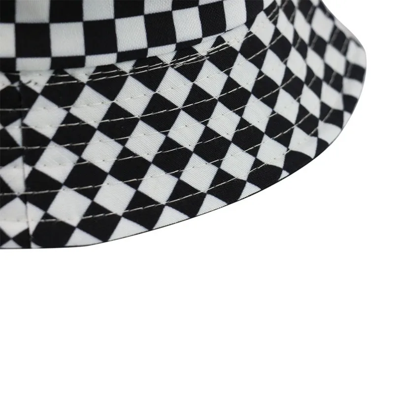 Fashion Black White Plaid Check Bucket Hats Fishing Caps Women Mens Reversible Fisherman Hat boy girls summer Panama