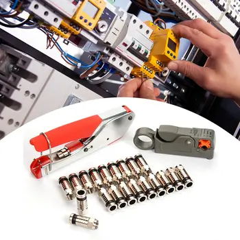 

Adjustable Compression Tools for RG59 RG6 BNC RCA Connector Coax Crimper F Type with Cable Stripper Connectors Set
