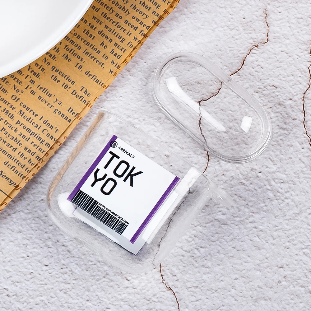 Чехол для воздушных билетов для Airpods 2 1 Американский городской ярлык штрих-код QR Bluetooth гарнитура с надписью наушники прозрачный мягкий ТПУ чехол