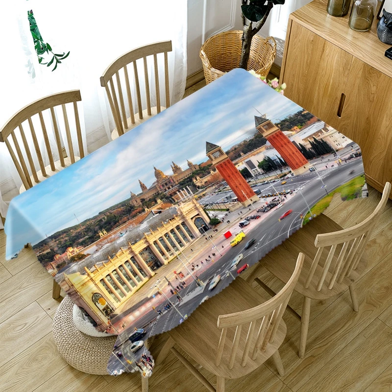 3D современная скатерть с рисунком города, утолщенная хлопковая прямоугольная/круглая скатерть для свадебного пикника Вечерние