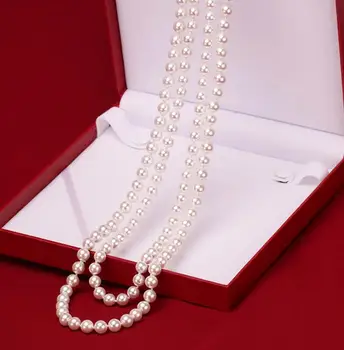 

Jewelry Free Shipping 8mm-10mm Nanyang mother of pearl pearl necklace decorated round white shell pearl pearl sweater chain sen