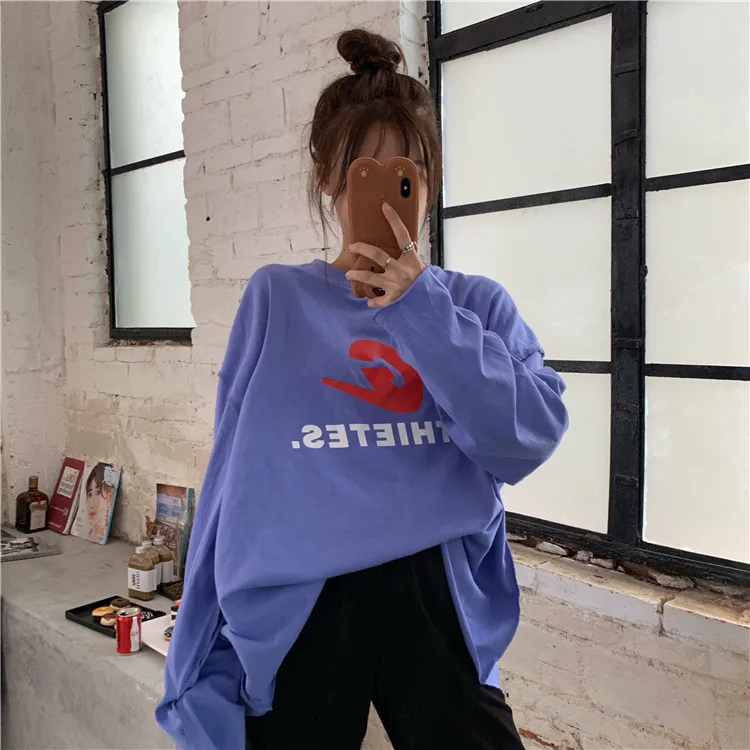 

Autumn 2019 Sanitary Clothes New Style T-shirts with Loose Sleeves and Letter Printing Letter Women Shirts Sweatshirt Women
