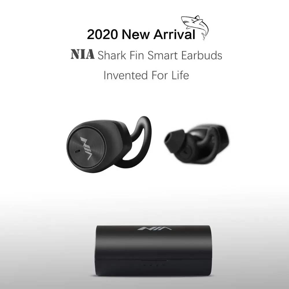 NIA Bluetooth Earphone Sport Earbuds Anti-lost Shark Fin High Quality Deep Bass Hi-Fi earphone Long Playing Time Charging Box