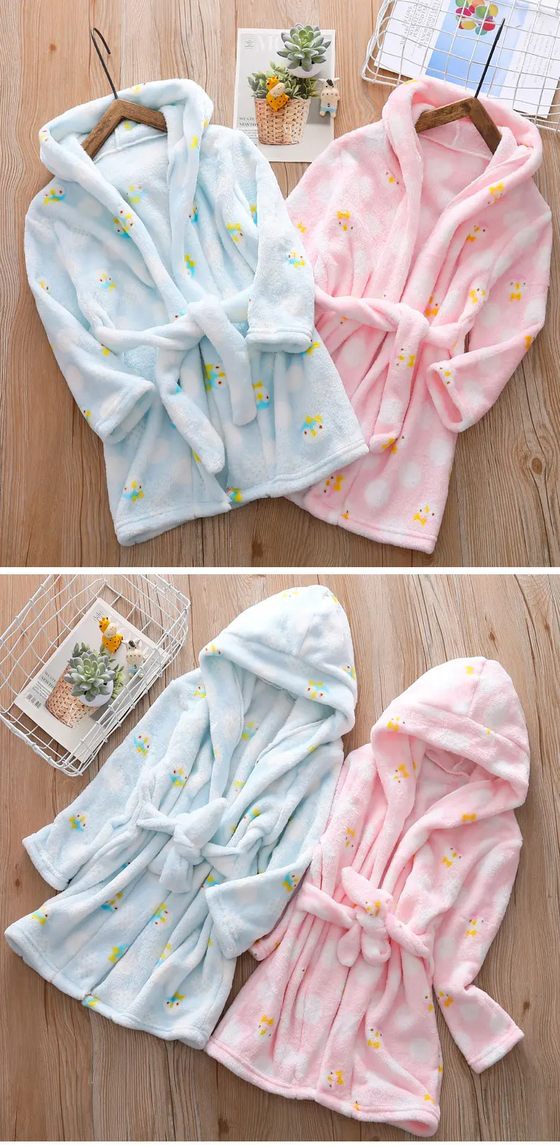 Sifafos/детская одежда для мальчиков и девочек; зимний банный халат; фланелевые пижамы; Детская домашняя одежда; одежда для сна с капюшоном; коралловый бархат