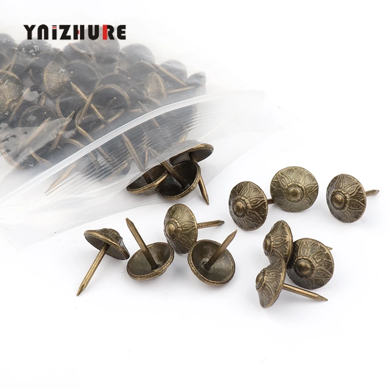 YNIZHURE 50Pcs 12*17mm Antique Umbrella Flower Pattern Carved Nail Wooden Box Case Furniture Nails Pushpin Decorative Tacks Stud ► Photo 3/6