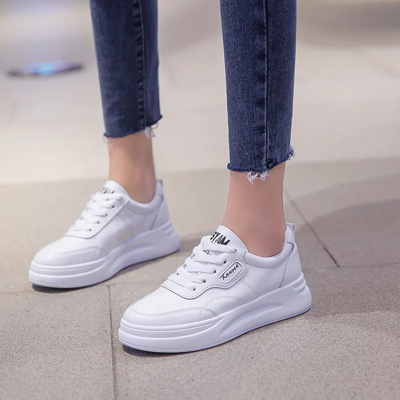 

2019 spring and autumn white female couple wild thick bottom increased canvas casual dad design flats shoes woman sneakers