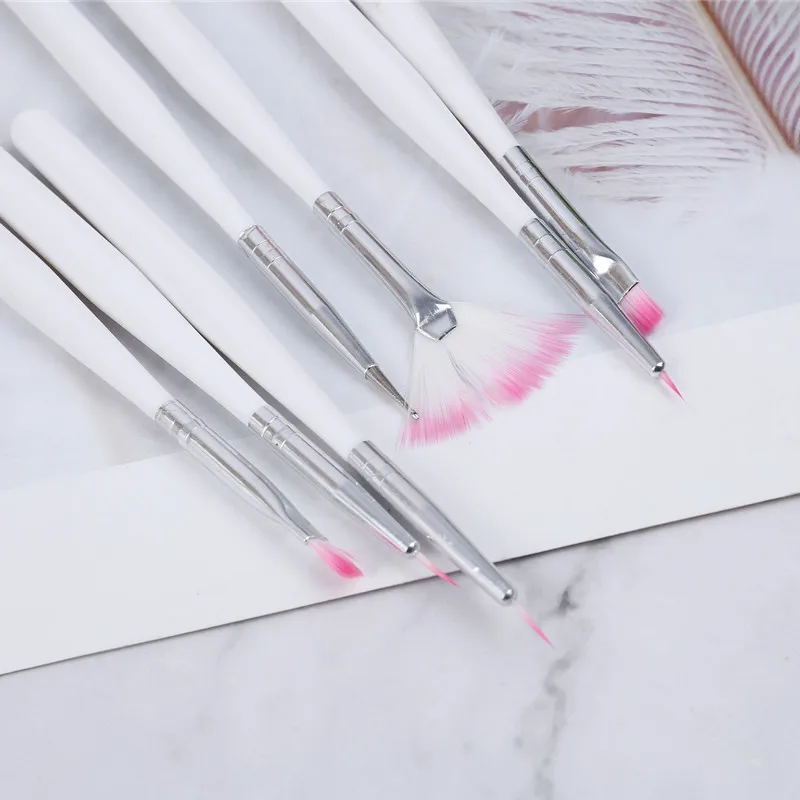 

7pcs UV Gel Acrylic Nail Art Steel Brush Tool Set Nail Ombre Brush For Manicure Drawing Pen Point Nail Design Painting Pen New