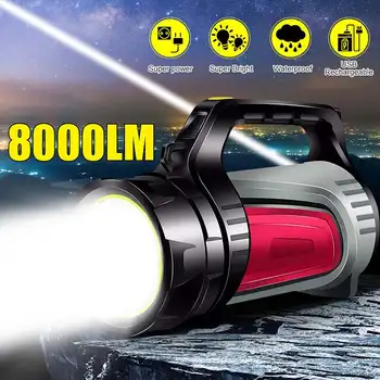 

LED Flashlight 8000LM Rechargeable Waterproof Hiking Outdoor Camping Light USB 2000+M Strong Light Super Bright Portable Lantern