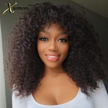 

XUMOO Cheap Brazilian Hair Wig Black Color Full Machine Made Wig Curly Human Hair Wigs With Bangs None Lace Wigs For Black Women