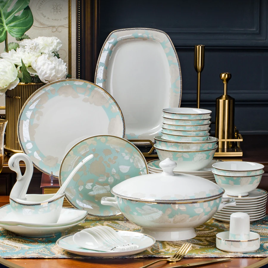 Керамическая обеденная кухонная посуда Jingdezhen с 60 головками тарелка миска набор