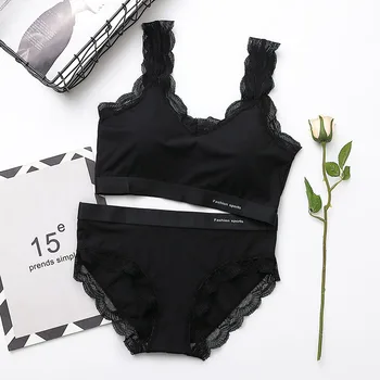 

Women Bra Set Push Up Solid Color Simple Sexy Breathable Sweet Bralette Thread Beauty Back Set Bra and Lace Brief New hot