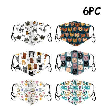 

6pc Kids Children Cute Printing Outdoor Mouth Mask Washable Reuse Face Mask Mouth Muffle Mouth Caps Breathable Facial Mask Kids