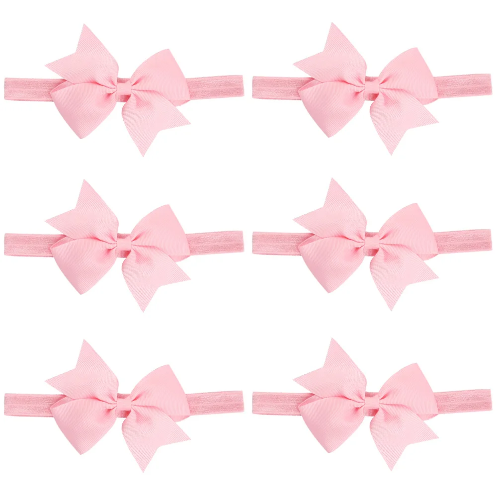 Pink-6 PCS 6 шт.; Детская повязка на голову для малышей; повязка на голову с милым бантом; однотонные тюрбаны; головные уборы; HATWO1009 - Цвет: Pink-6 PCS