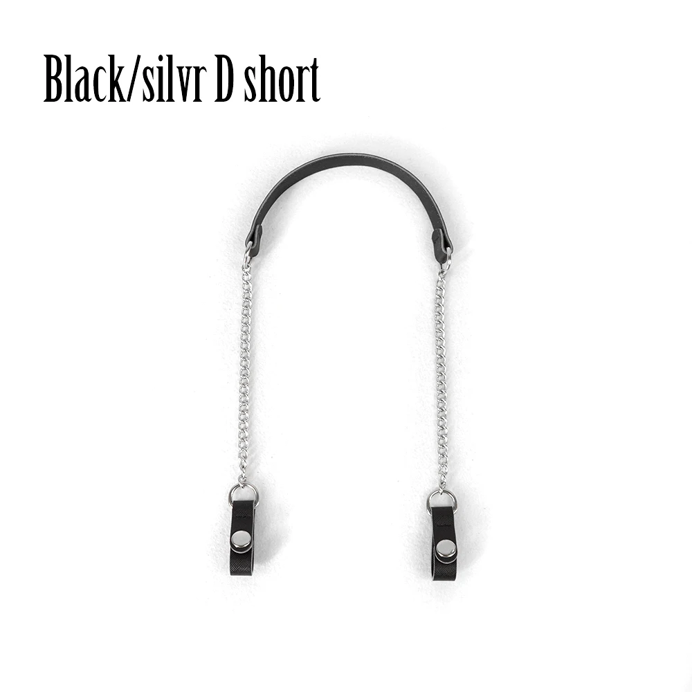 black silver short Tanqu O сумка длинная короткая серая прослойка металлическая D Пряжка Кожа PU Зажим закрытие плеча цепь ремень для Obag карманная сумка - Цвет: black silver short
