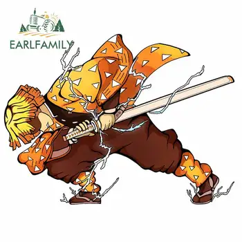 

EARLFAMILY 13cm x 9.7cm For Zenitsu Creative Car Stickers Scratch-Proof Decal Anime Graphics Laptop Vinyl Material Decoration