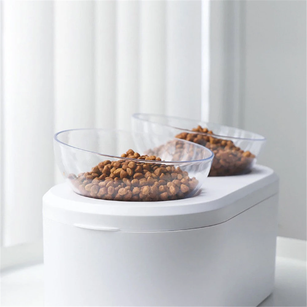 White Double Cat Dog Bowls with Stand Large Capacity Pets Food Storage Raised Feeder Container Transparent Water Bowl Product | Дом и сад