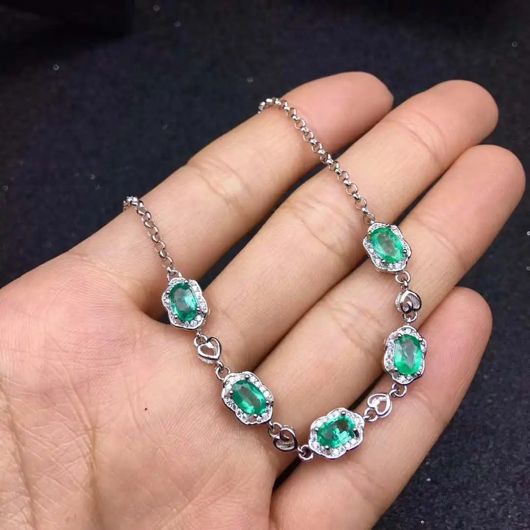 

Wedding Gift Natural And Real Emerald bangle Bracelet Solid S925 Sterling Silver For Women Color Gem