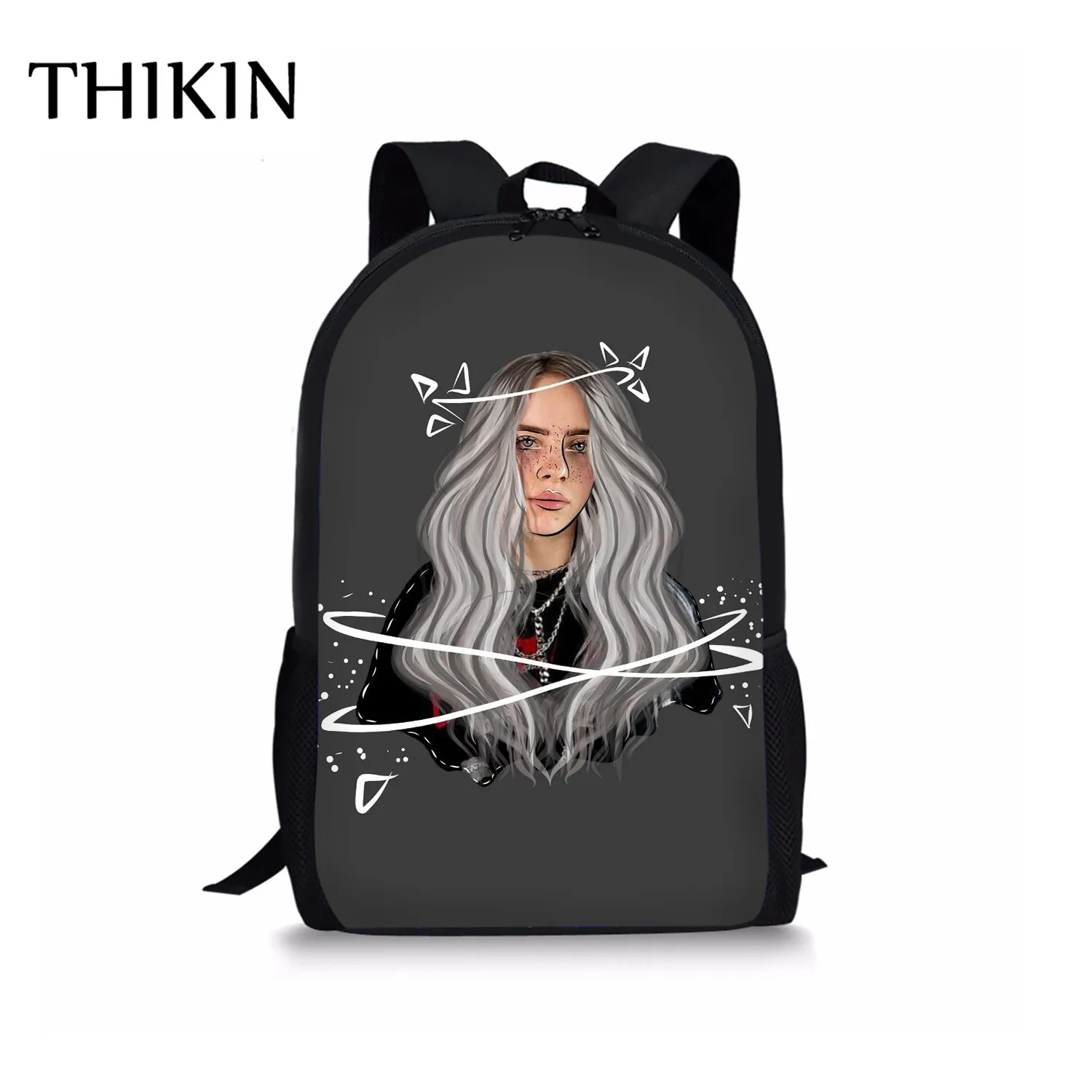 Женский рюкзак THIKIN Rapper Billie Eilish для девочек-подростков, школьная сумка в стиле хип-хоп для женщин, вместительная сумка для путешествий, Студенческая сумка Mochila - Цвет: As picture