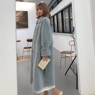 Light blue Зимнее женское пальто из искусственной шерсти, меховые пальто, роскошная пушистая Меховая куртка, винтажное пальто размера плюс, женское плотное теплое длинное пальто - Цвет: Light blue