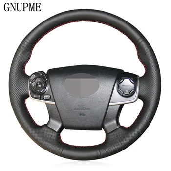 

DIY Handsewing Black Genuine Leather Car Steering Wheel Cover for Toyota Camry 2012 2013 2014