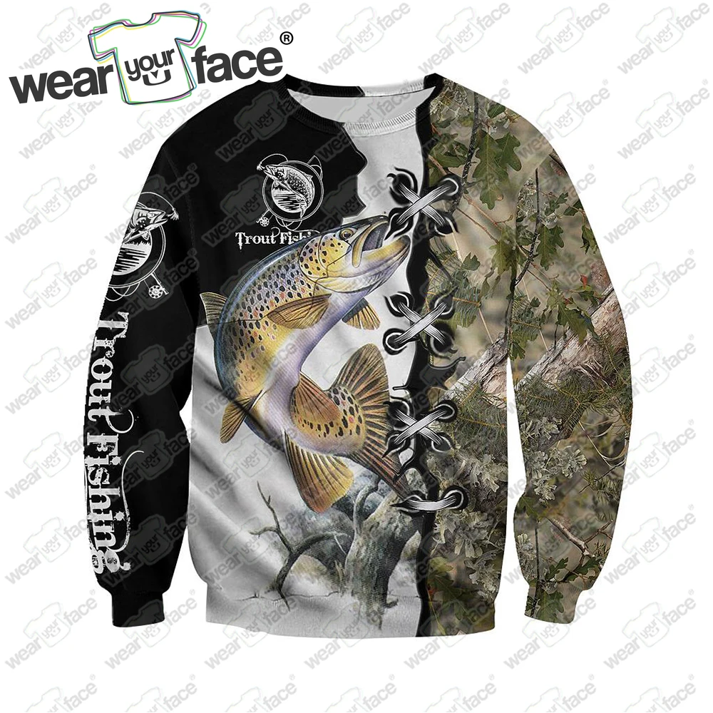 Trout Fishing 3D All Over Printed Sweatshirts Zipper Hoodies Tracksuits Shorts Casual Sports Streetwear Vocation Unisex Clothing