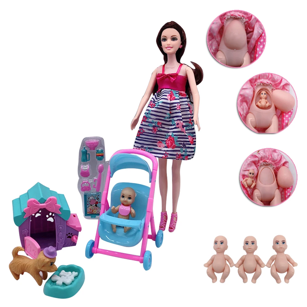 11.5 moda grávida mulheres barbies boneca mãe e criança cuidados com o  bebê cama combinação crianças