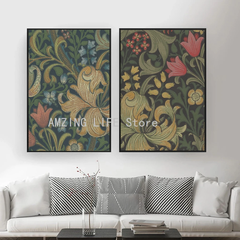 Golden Lily Prints by William Morris Poster Country Cottage Wall Art Canvas Painting Vintage Pictures for Living Room Decor  Дом и