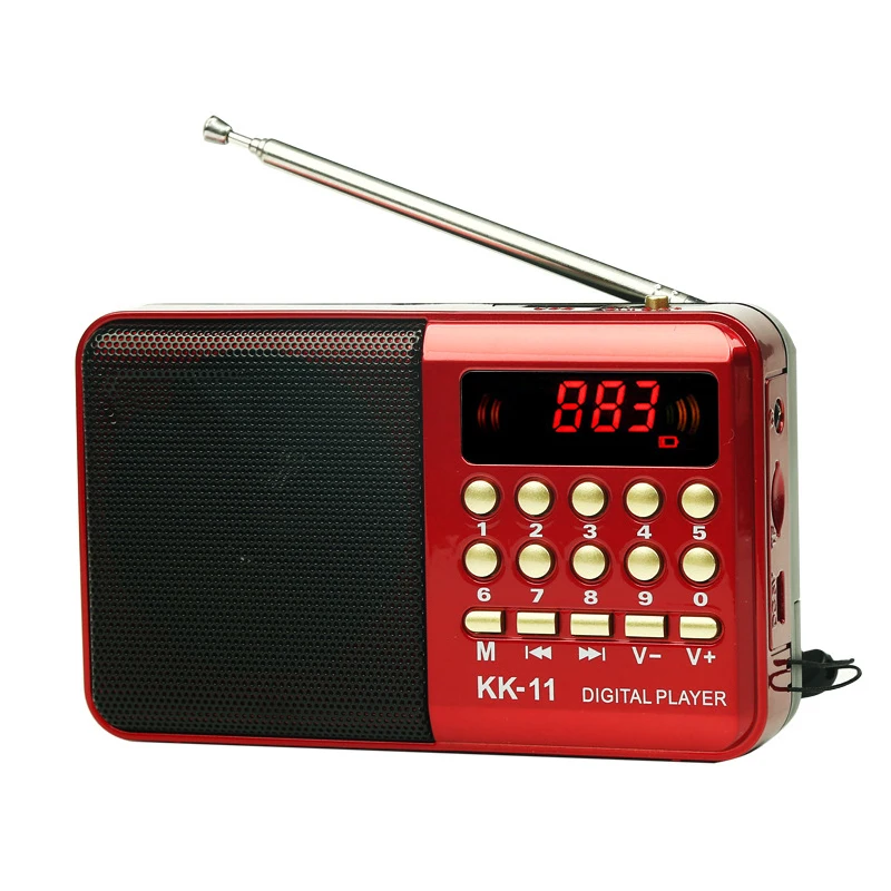 

Digital Radio FM Portable Mini FM Radio Speaker Music Player Telescopic Antenna Handsfree Pockets Receiver Outdoor Sport kk-11