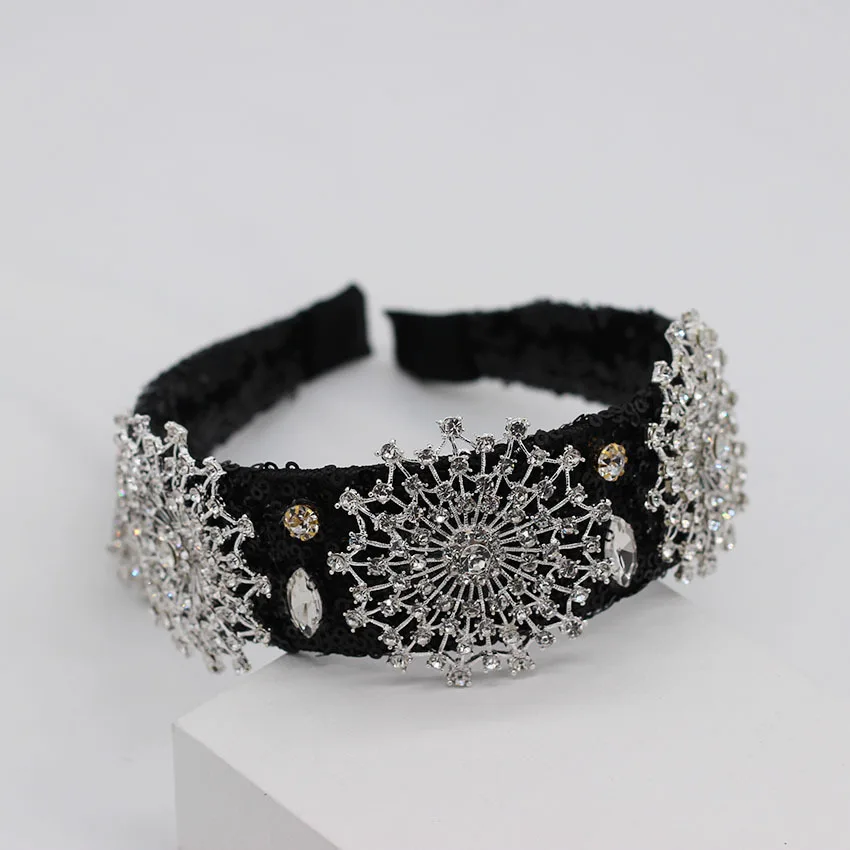 

Simple Charm Star Crystal Baroque Headband Tassel Crown Tiara Black sequins Headwear Women Wedding Hair Jewelry Christmas Gift