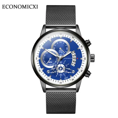 Модные брендовые мужские часы, аналоговые кварцевые повседневные деловые мужские сетчатые наручные часы со стальным ремешком, часы Relogio Masculino, роскошный подарок - Цвет: blue white