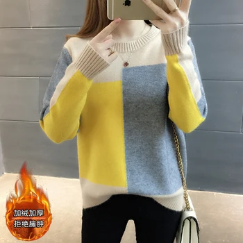 

Knitted Sweater Women Bottoming Winter Autumn Fashion Sweaters Solid Color Thicken and Pullov Bayan Kazak Womens Clothes XX60SW