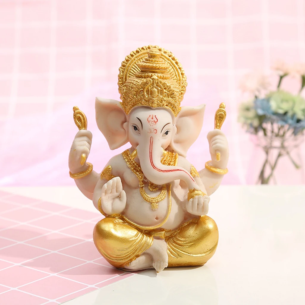 Hand Carved Mini 4&quot Ganesh Hindu Statue Figurine Ganesha Decoration Gold | Дом и сад